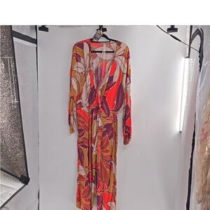 Anthropologie Red and Brown Patterned Dress